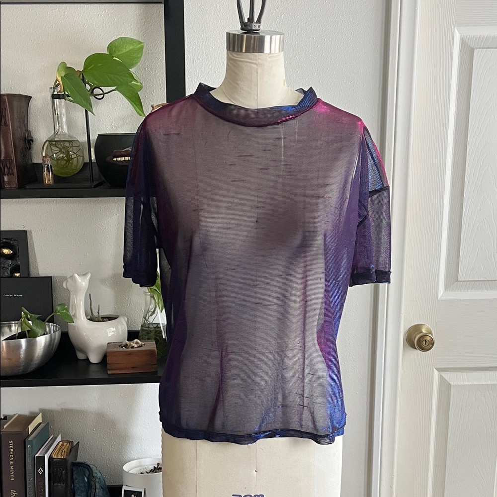 Sheer Club Tshirt in Women's size Small in Iridescent Blue/Purple/Pink/Black